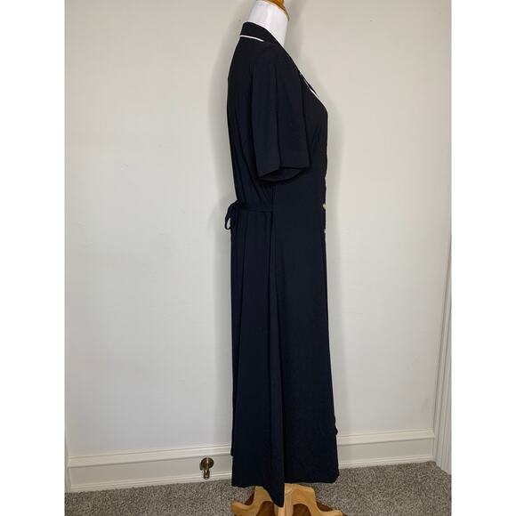 Leslie Fay Black Midi Dress Button Front Sz ? Medium - Picture 4 of 8